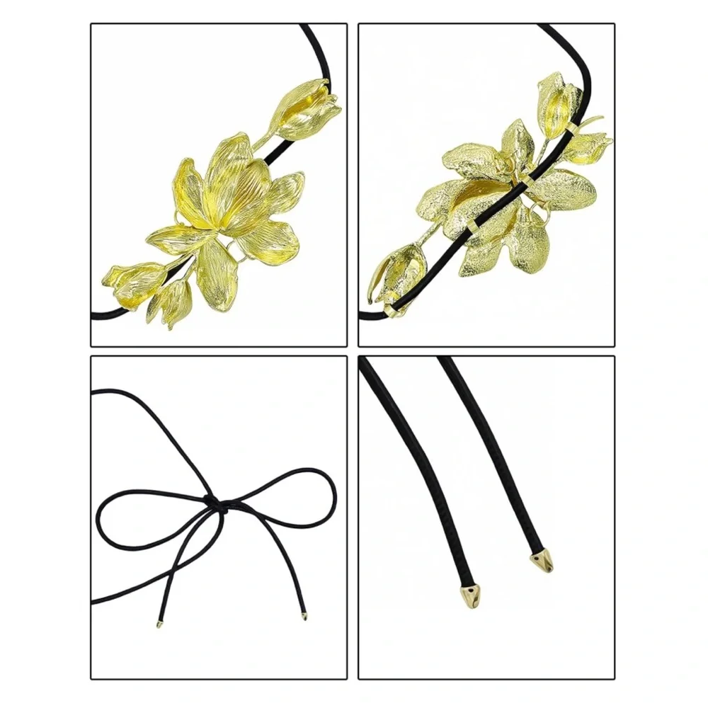 New! Gold Flower Leather Statement Cord Belt